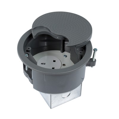 13amp Floor Box Power Grommet c/w unswitched socket Grey Depth - 65mm